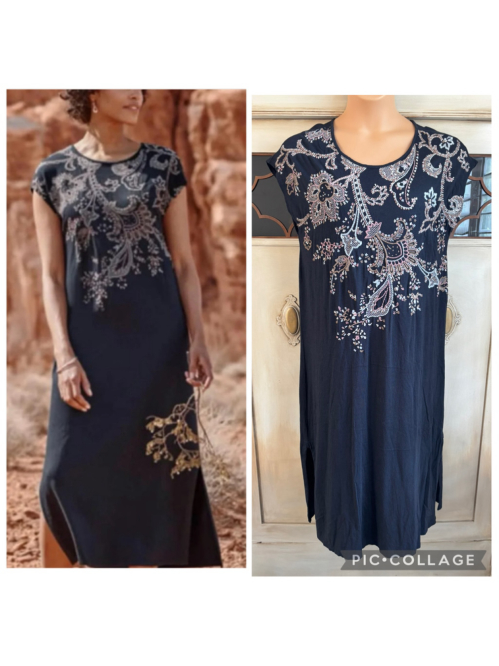 EUC J.Jill Embroidered Navy Midi Dress | Sz: Med